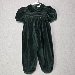 Sophie Dess Green Velvet Smocked Bubble Romper Infant Toddler